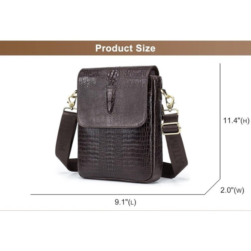 100% Genuine Leather Unisex Shoulder Bag Crocodile Pattern Bag 11" Messenger Bag - Picture 8 of 16
